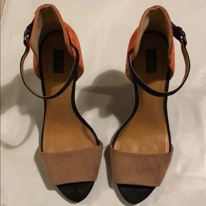 Zara Nude and Orange Colorblock Heels